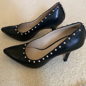 Nine West Black Leather Studded Heels
